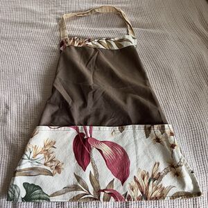 Hawaiian Hawaii Floral Print Canvas Kitchen Apron Pockets Brown Beige Aloha Cook